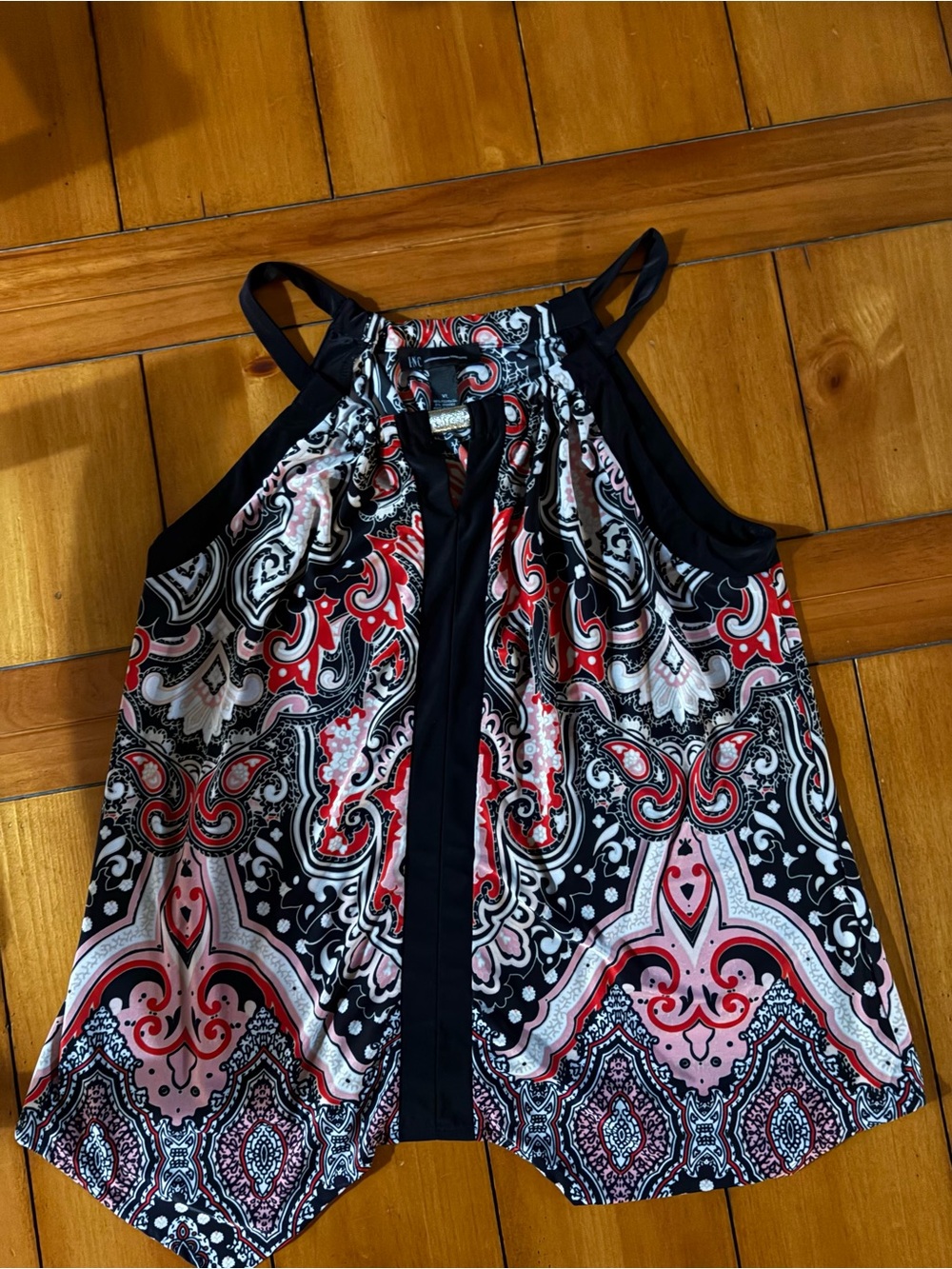 INC International Concepts Black, Red & Pink Paisley Halter Camisole